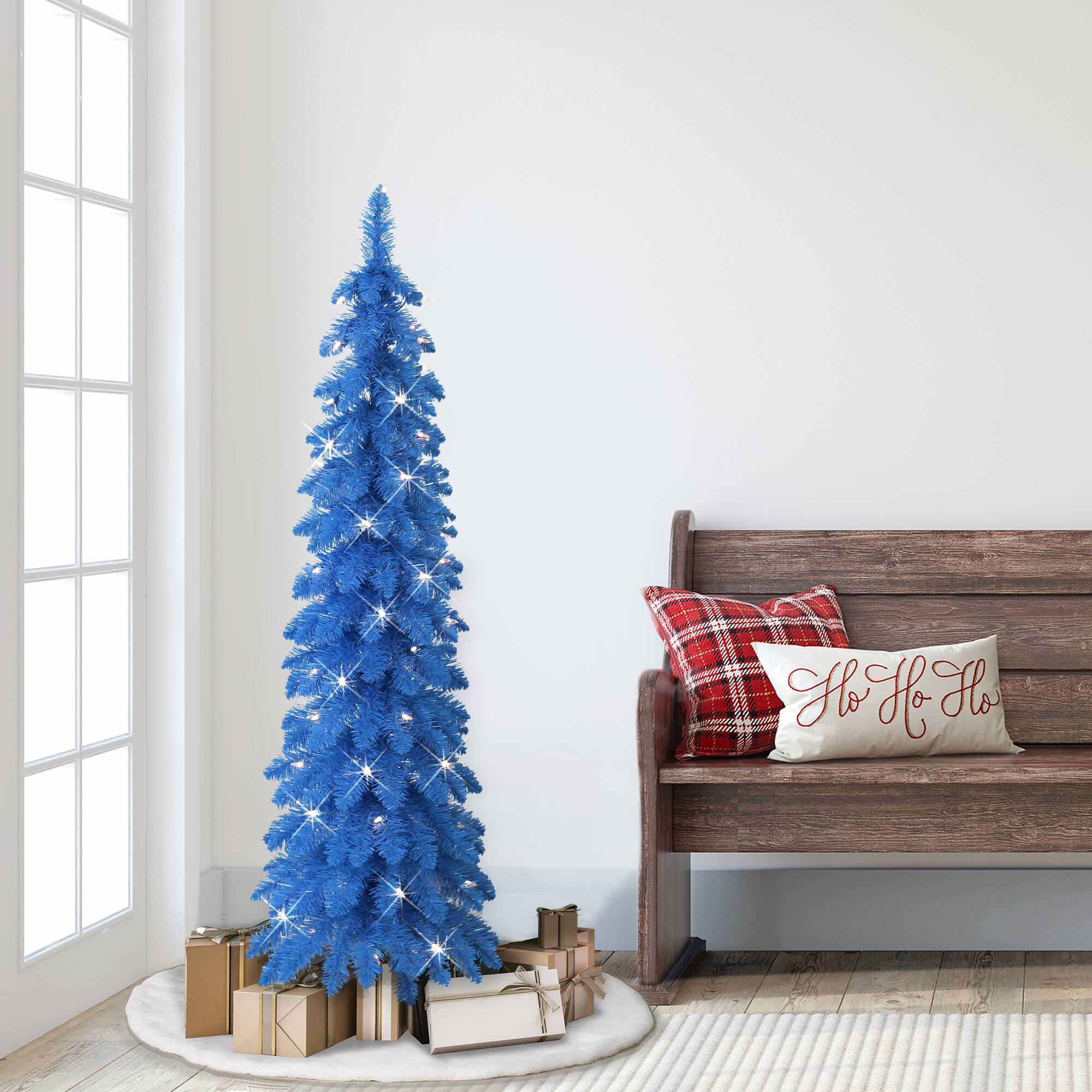 4ft. Pre-Lit Blue Artificial Alpine Pencil Tree, Clear Lights